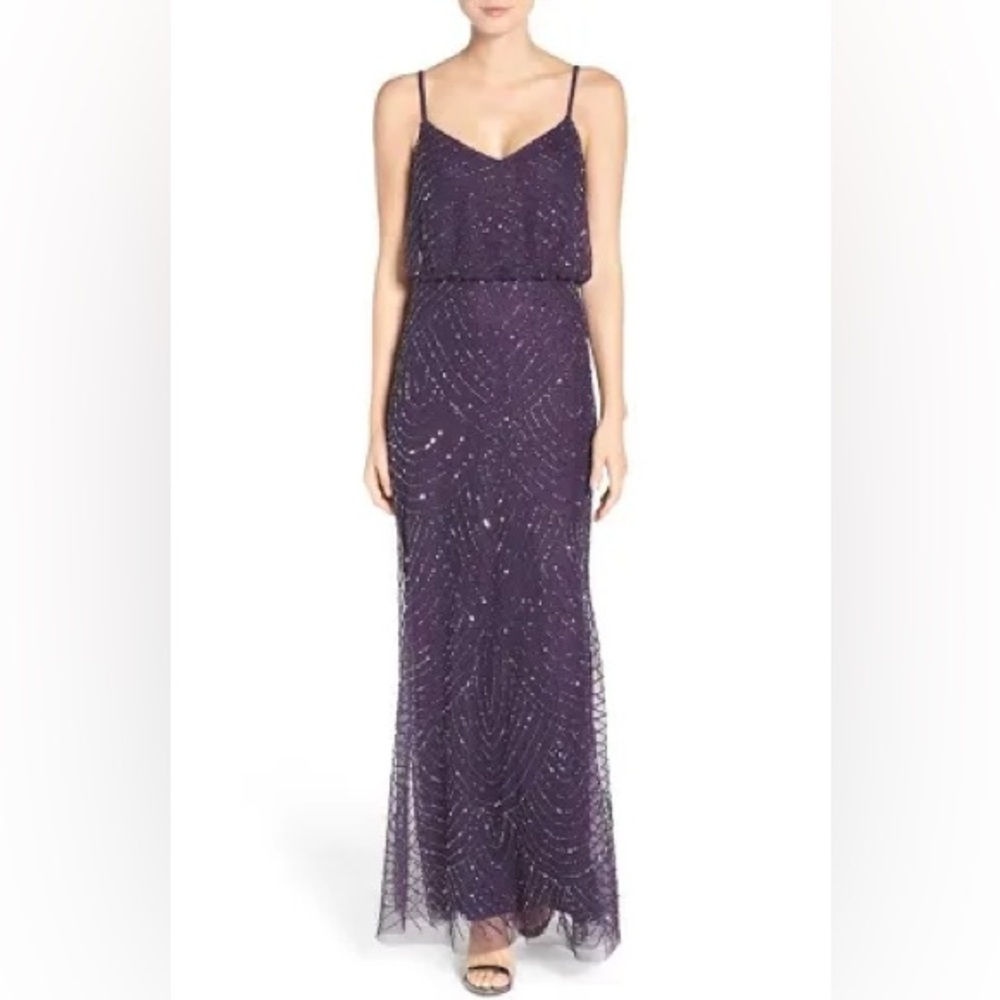 Adrianna Pappell ART DECO BEADED BLOUSON GOWN dark purple